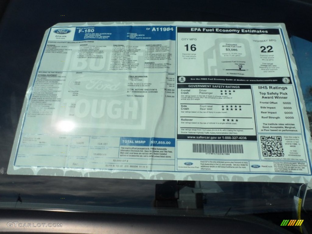 2012 Ford F150 XLT SuperCrew Window Sticker Photo #59565225