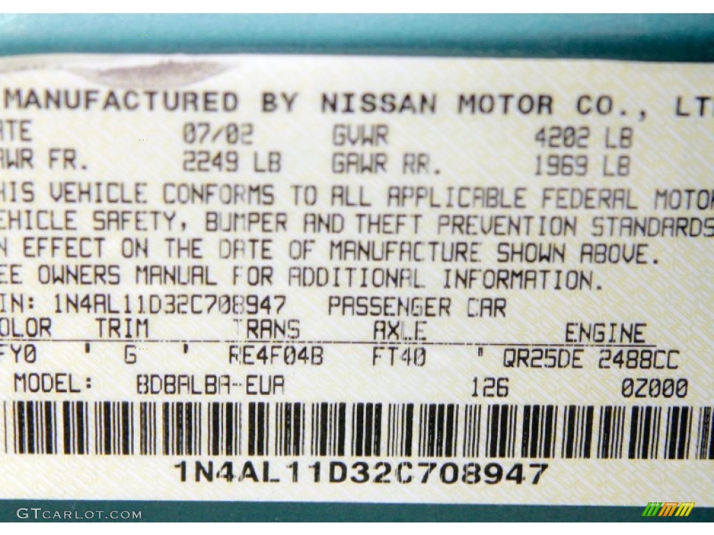 2002 Altima 2.5 S - Seascape Light Blue / Charcoal Black photo #27