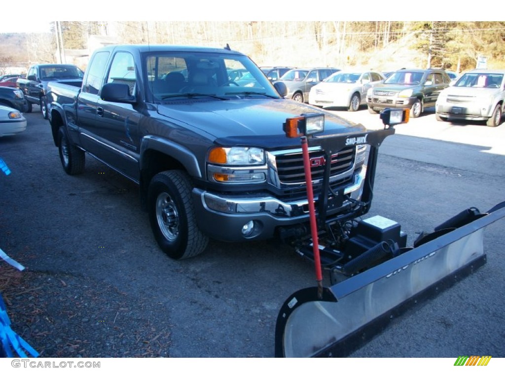 Steel Gray Metallic 2006 GMC Sierra 2500HD SLT Extended Cab 4x4 Plow Truck Exterior Photo #59568495