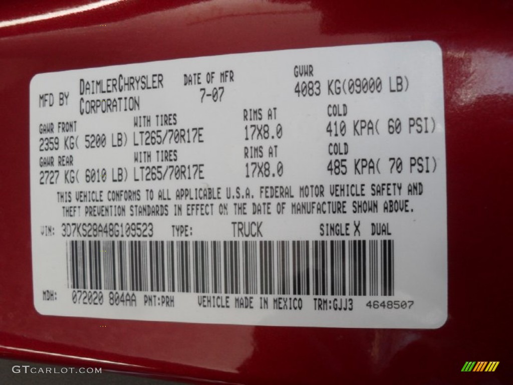 2008 Dodge Ram 2500 Laramie Quad Cab 4x4 Color Code Photos