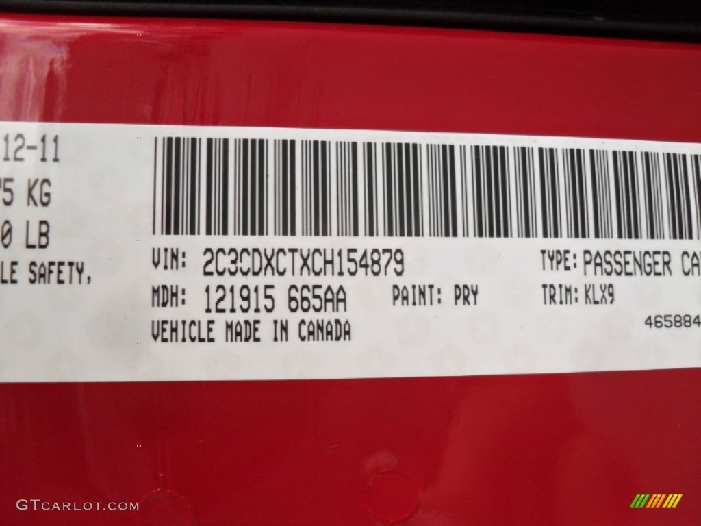 2012 Charger Color Code PRY for Redline 3-Coat Pearl Photo #59570061