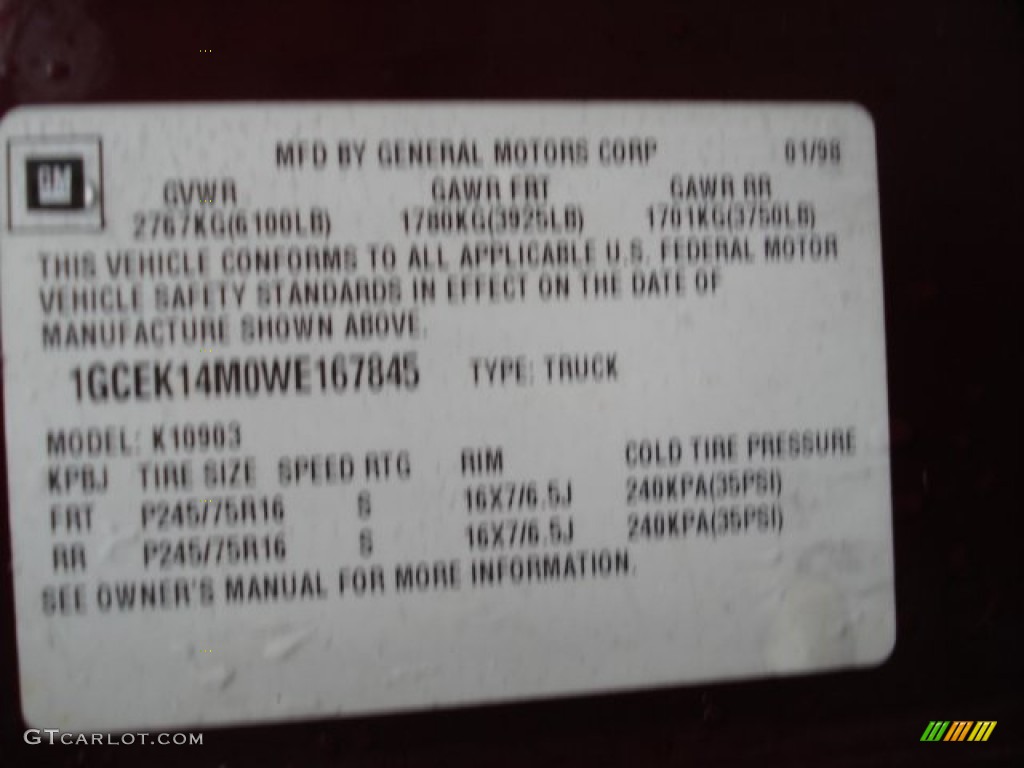 1998 C/K K1500 Regular Cab 4x4 - Dark Carmine Red Metallic / Red photo #15