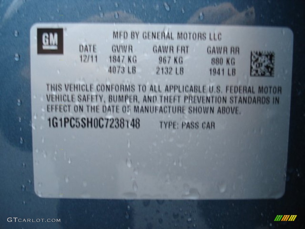 2012 Cruze LS - Blue Granite Metallic / Jet Black/Medium Titanium photo #20