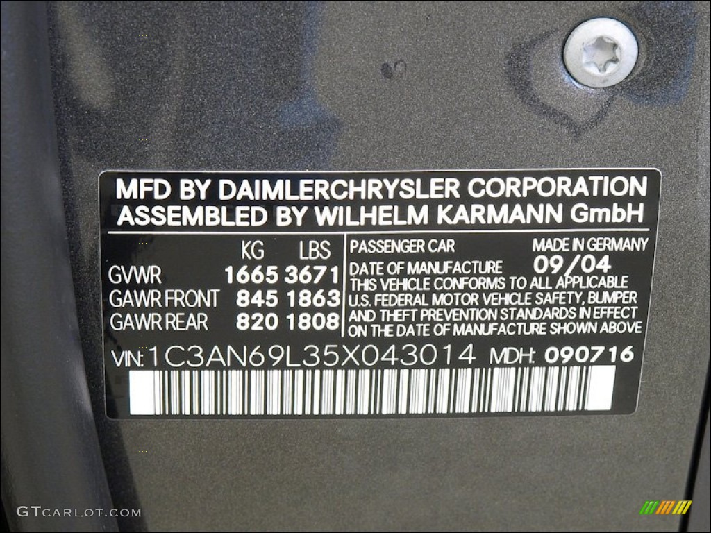 2005 Chrysler Crossfire Limited Coupe Info Tag Photo #59577291