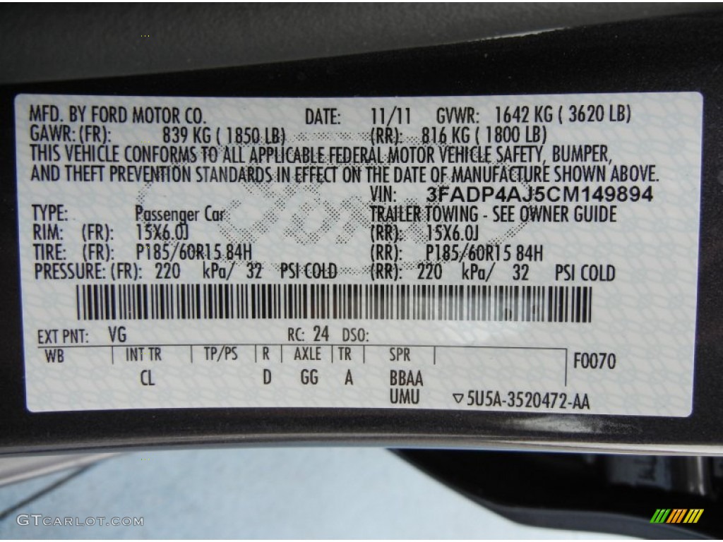2012 Fiesta Color Code VG for Violet Grey Metallic Photo #59584320