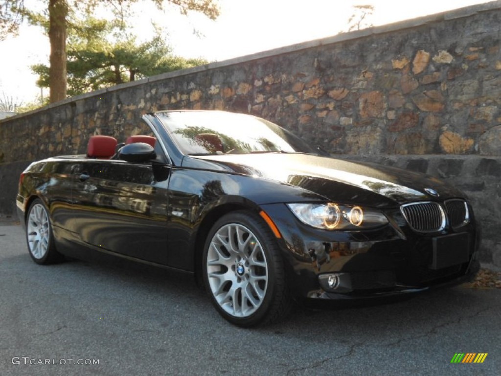 2009 3 Series 328i Convertible - Jet Black / Coral Red/Black Dakota Leather photo #1