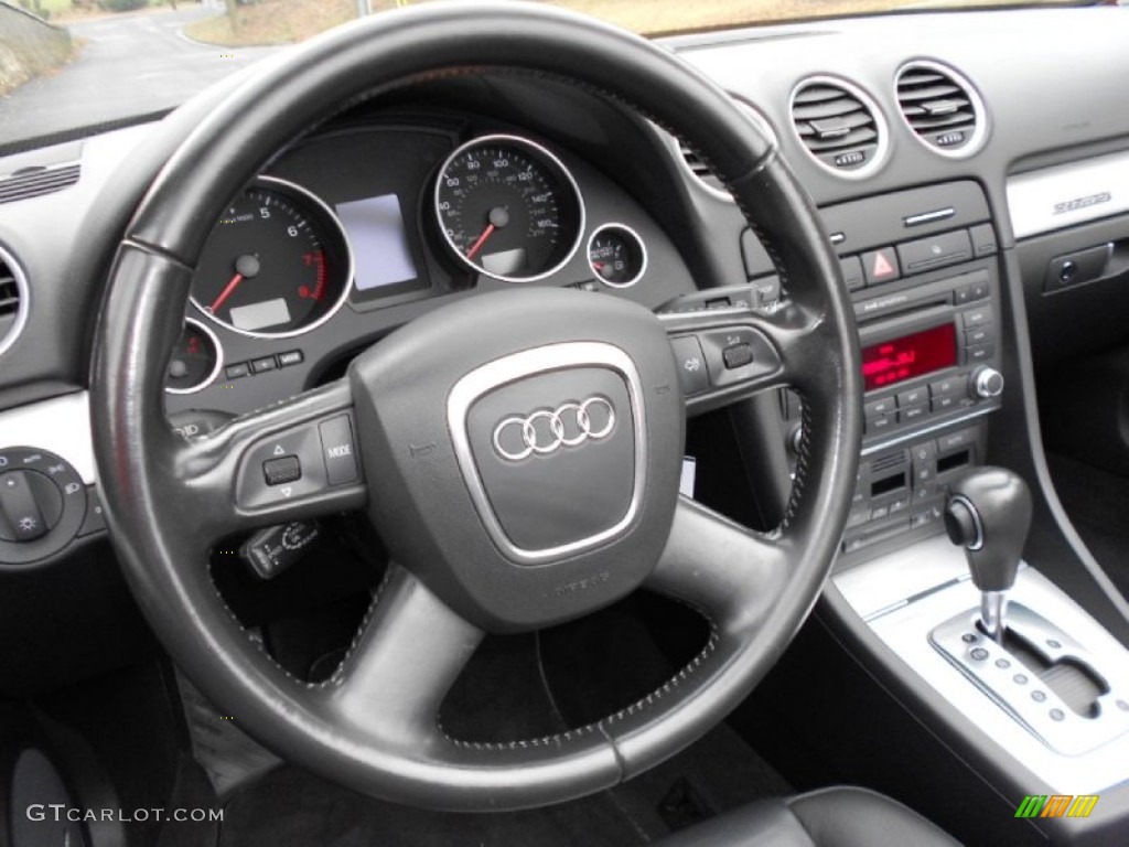 2008 Audi A4 2.0T quattro Cabriolet Black Steering Wheel Photo #59585595