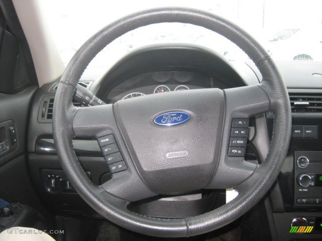 2009 Ford Fusion SEL V6 Blue Suede Alcantara Blue Suede/Charcoal Black Leather Steering Wheel Photo #59592506