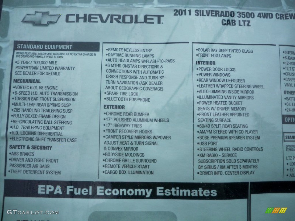 2011 Chevrolet Silverado 3500HD LTZ Crew Cab 4x4 Dually Window Sticker Photo #59592606