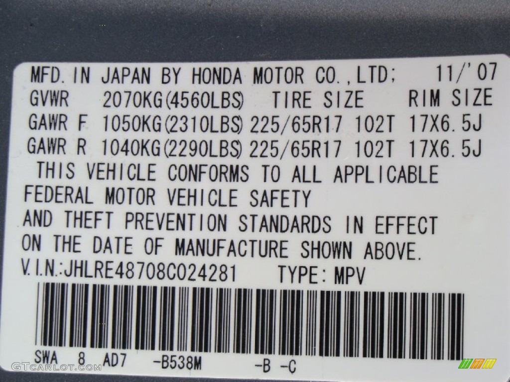 2008 CR-V Color Code B538M for Glacier Blue Metallic Photo #59594614