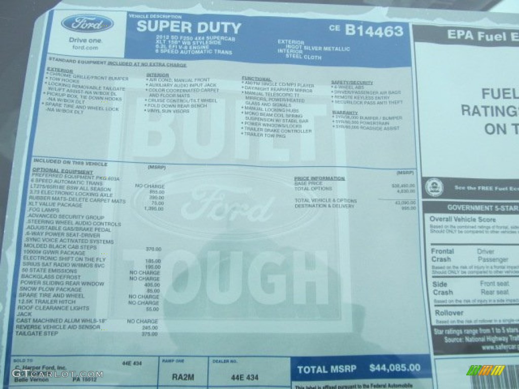 2012 Ford F250 Super Duty XLT SuperCab 4x4 Window Sticker Photo #59607921