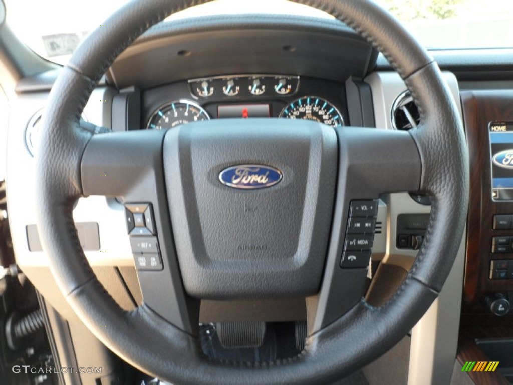 2012 Ford F150 Lariat SuperCrew 4x4 Black Steering Wheel Photo #59613241