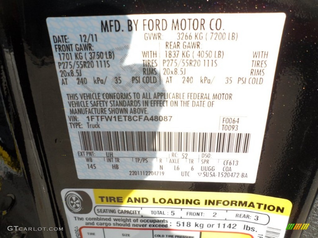 2012 F150 Color Code UH for Tuxedo Black Metallic Photo #59613268