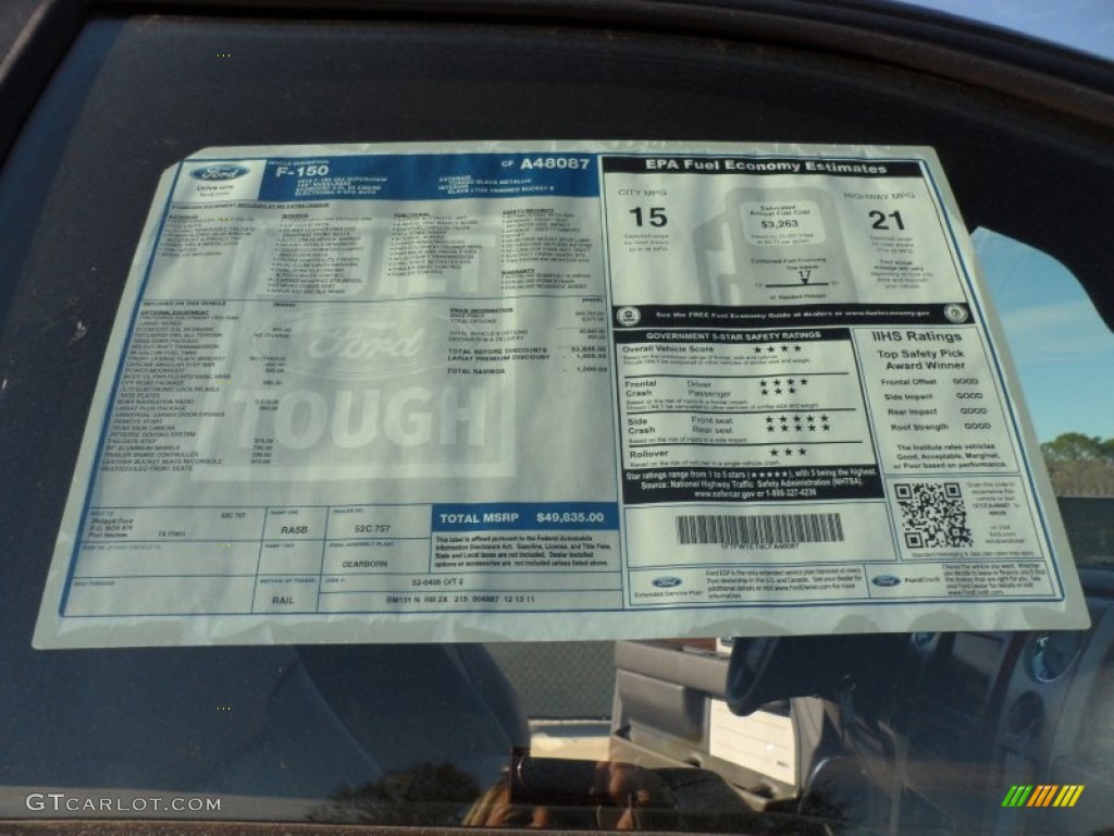 2012 Ford F150 Lariat SuperCrew 4x4 Window Sticker Photo #59613279