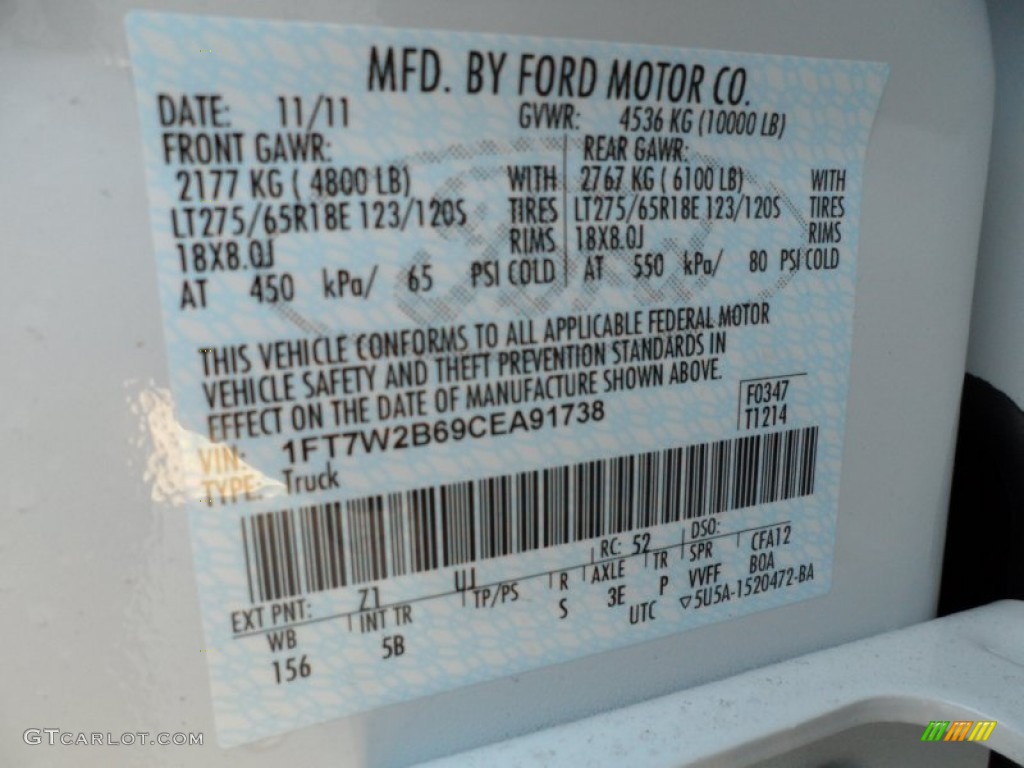 2012 F250 Super Duty Color Code Z1 for Oxford White Photo #59613602