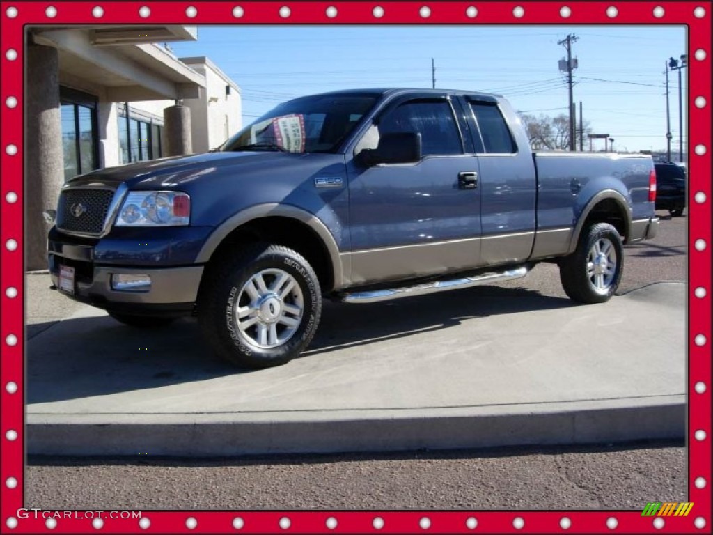 2004 F150 Lariat SuperCab 4x4 - Medium Wedgewood Blue Metallic / Tan photo #9