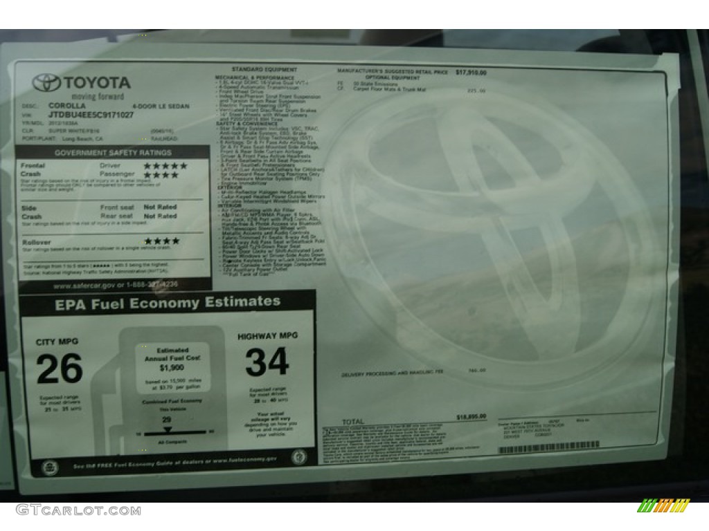 2012 Toyota Corolla LE Window Sticker Photo #59617086