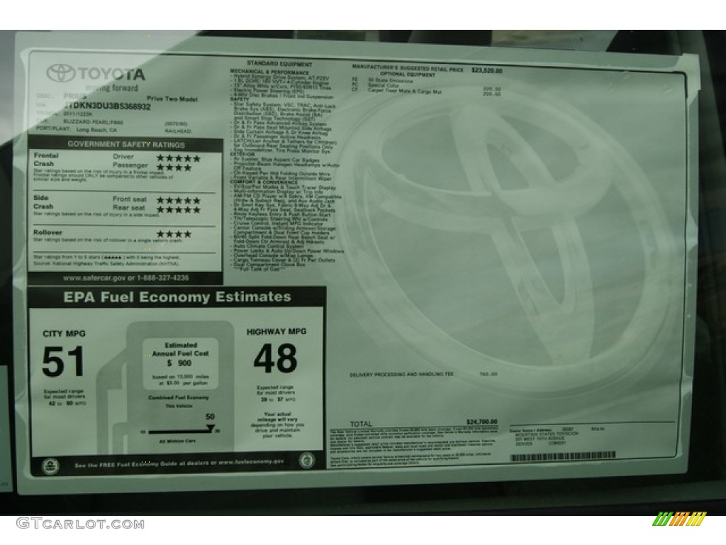 2011 Toyota Prius Hybrid II Window Sticker Photo #59618931