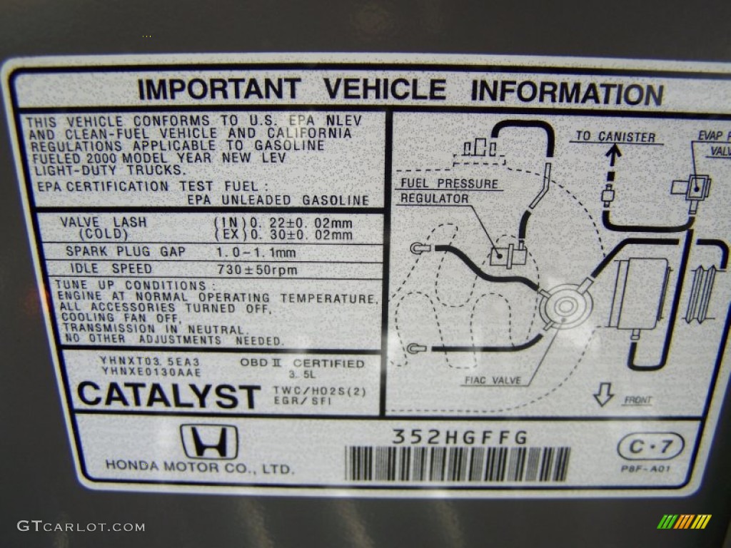 2000 Honda Odyssey EX Info Tag Photo #59625927