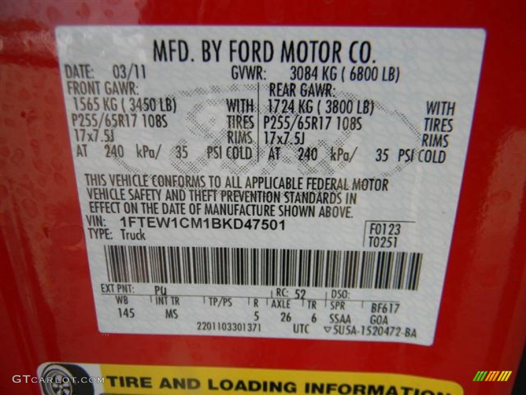 2011 F150 Color Code PQ for Race Red Photo #59627433