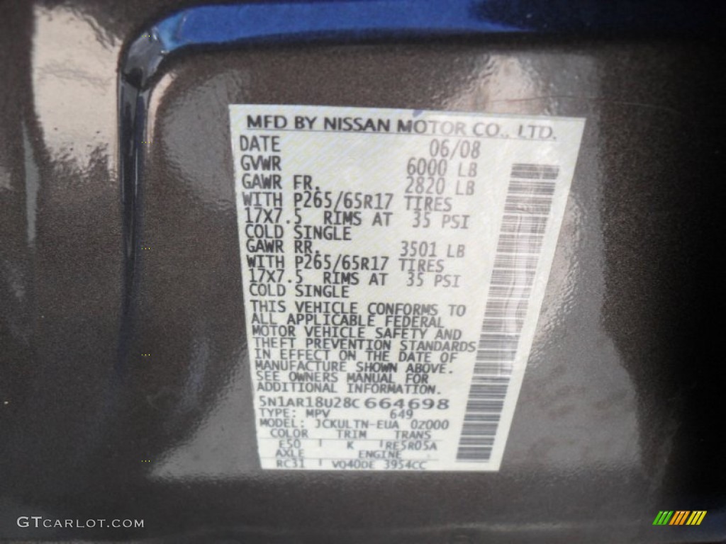 2008 Pathfinder SE - Mocha / Graphite photo #6