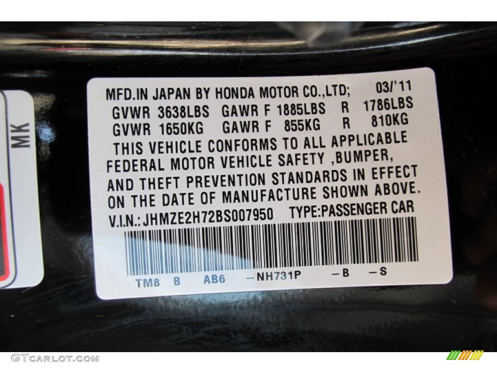 2011 Honda Insight Hybrid EX Navigation Color Code Photos