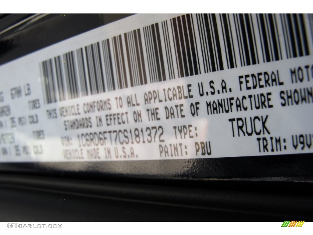 2012 Ram 1500 Color Code PBU for True Blue Pearl Photo #59630895