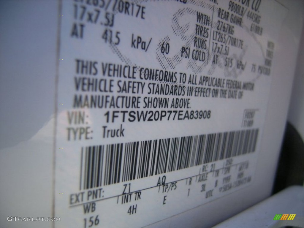 2007 F250 Super Duty Color Code Z1 for Oxford White Clearcoat Photo #59633682