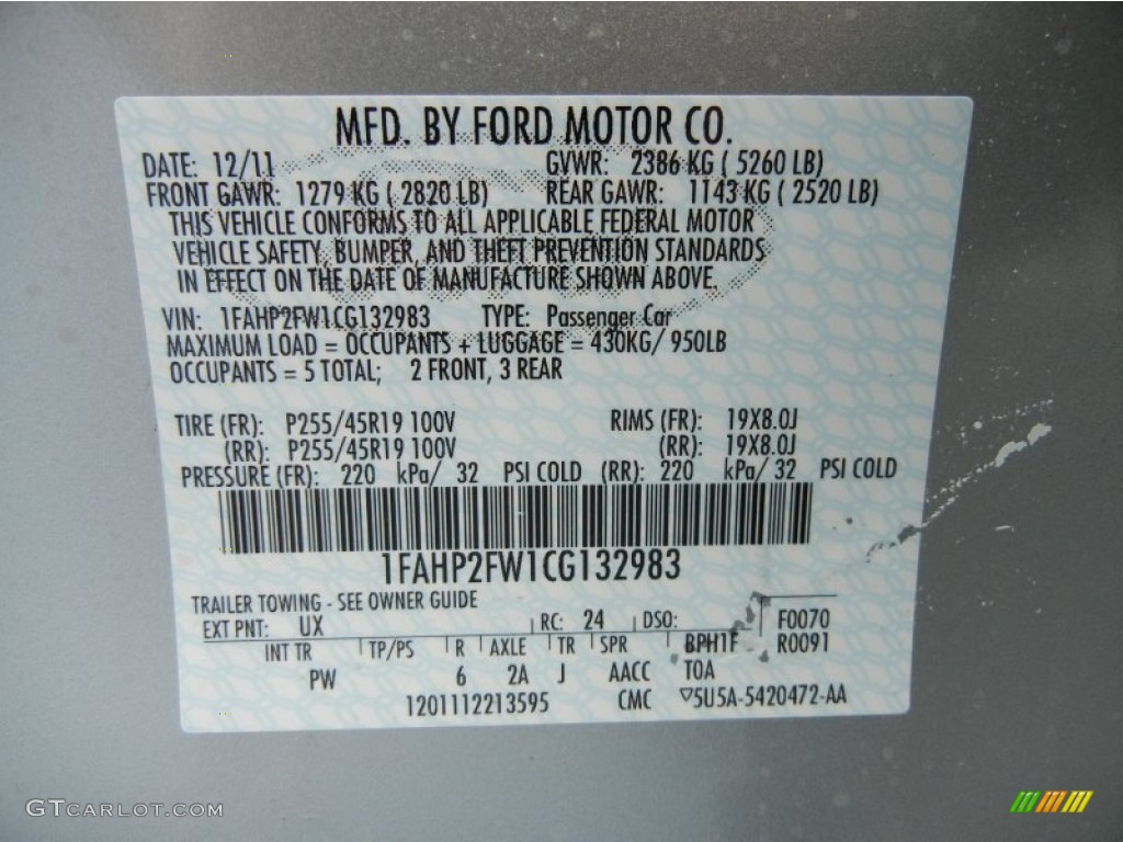 2012 Taurus Color Code UX for Ingot Silver Photo #59637369