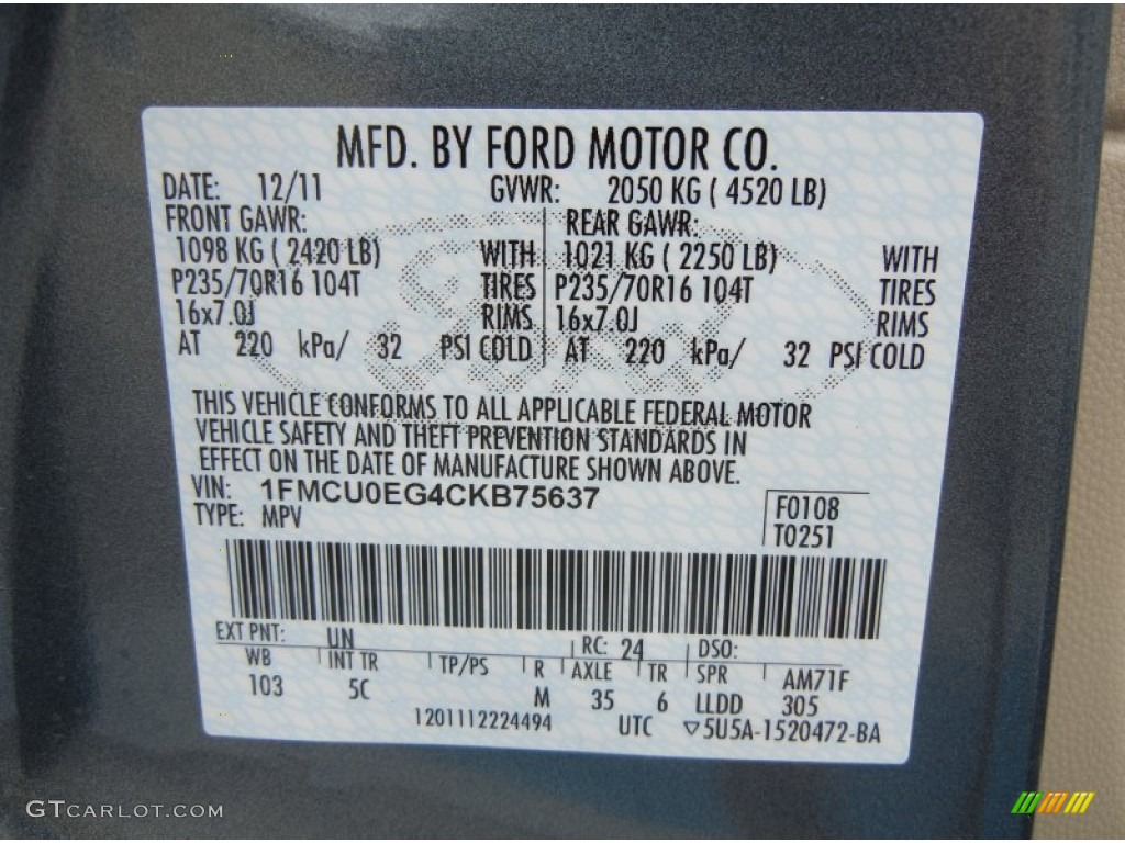 2012 Escape Color Code UN for Steel Blue Metallic Photo #59637838