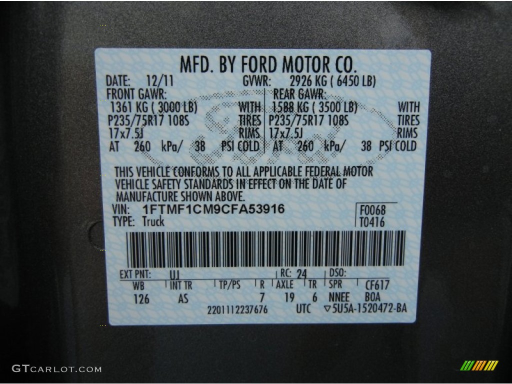 2012 F150 Color Code UJ for Sterling Gray Metallic Photo #59637909
