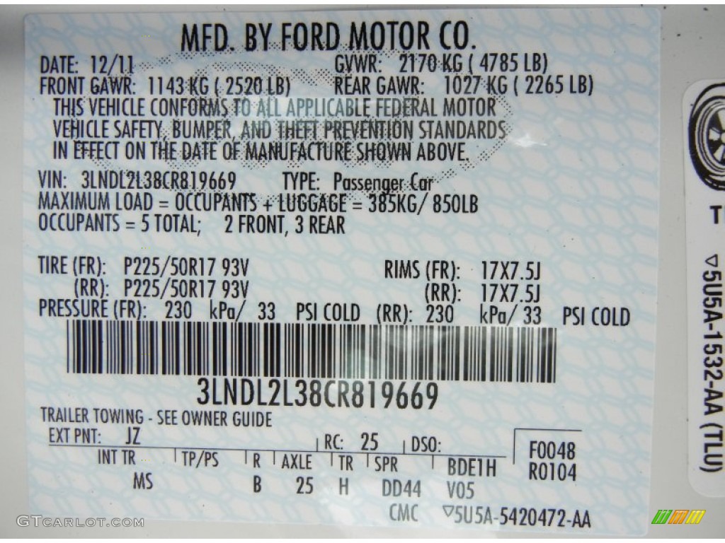 2012 MKZ Color Code JZ for Crystal Champagne Metallic Tri-Coat Photo #59638059