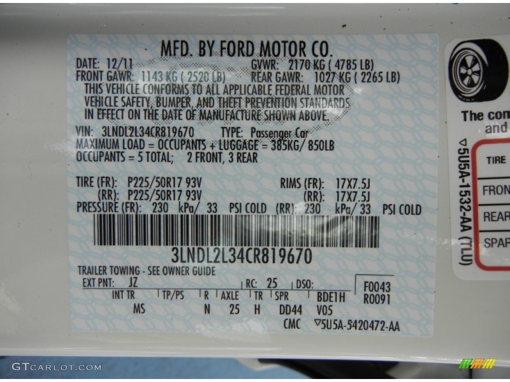 2012 MKZ Color Code JZ for Crystal Champagne Metallic Tri-Coat Photo #59638134