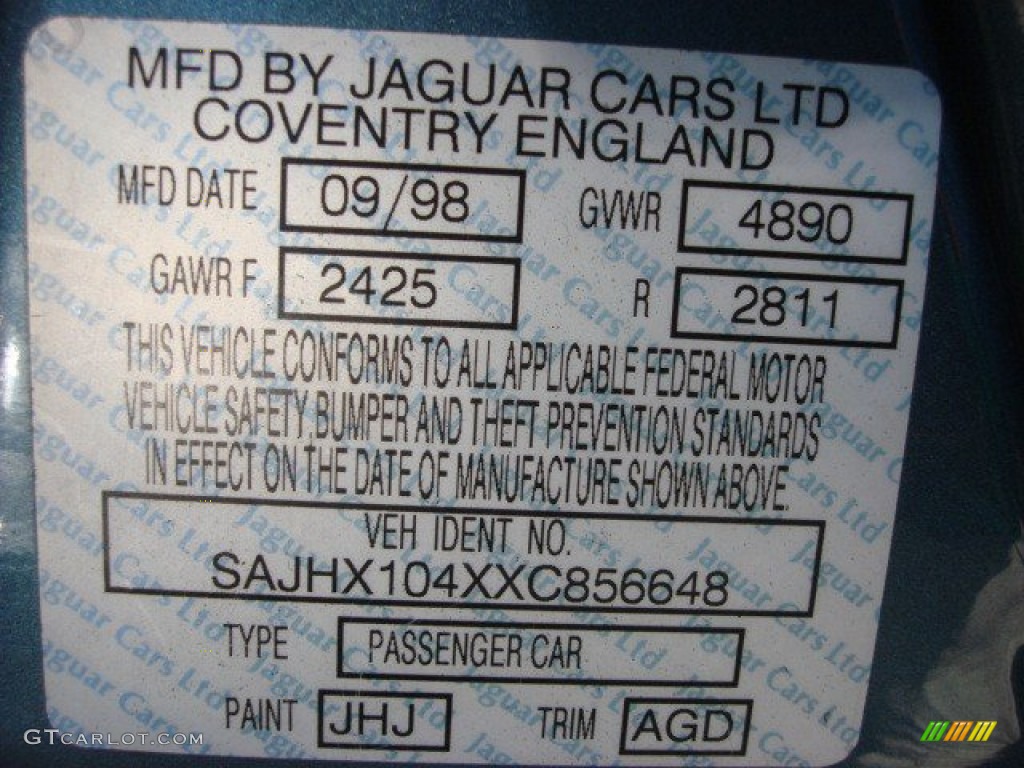 1999 XJ Color Code JHJ for Mistral Blue Metallic Photo #59642675