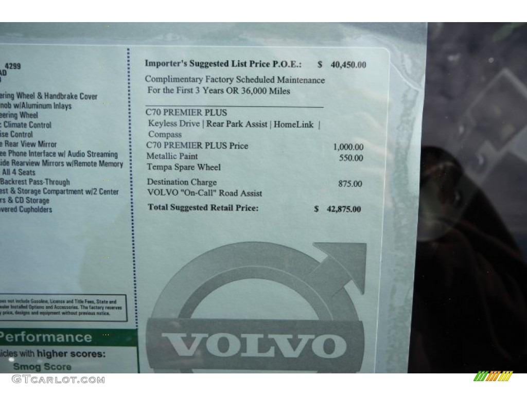 2012 Volvo C70 T5 Window Sticker Photo #59642681