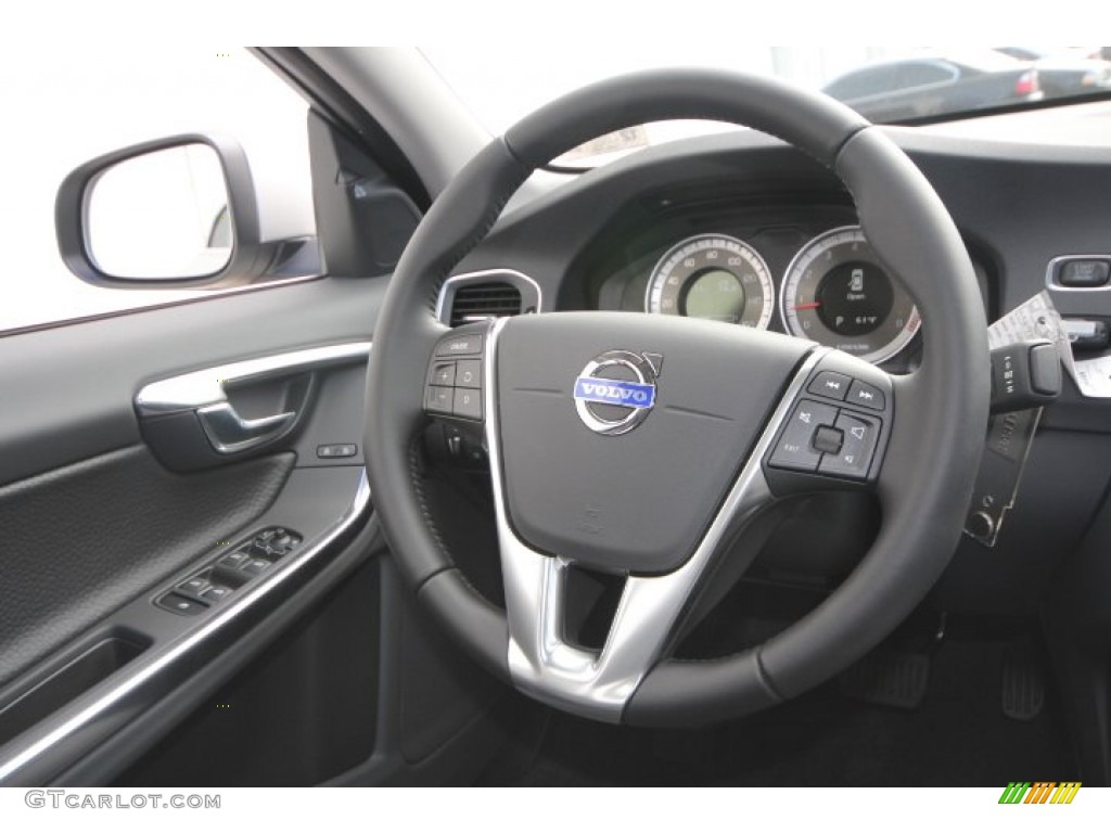 2012 Volvo S60 T5 Off Black/Anthracite Black Steering Wheel Photo #59644469