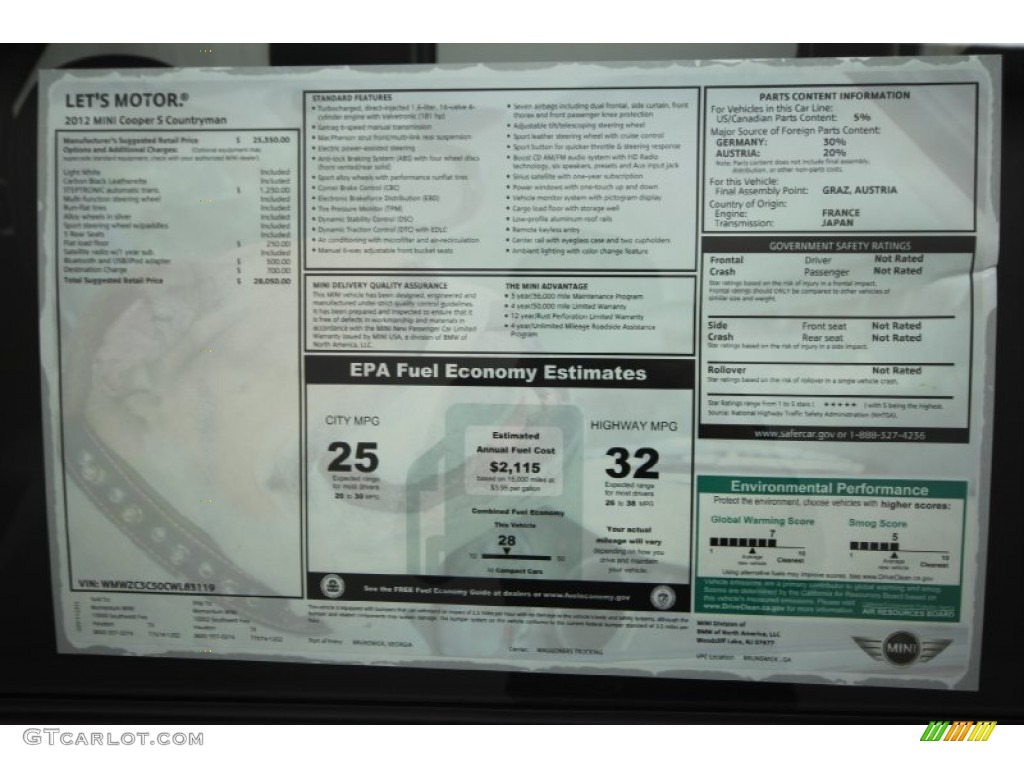 2012 Mini Cooper S Countryman Window Sticker Photo #59644838