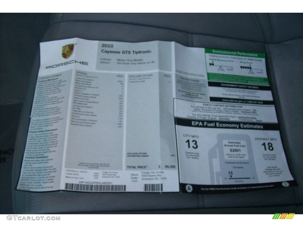 2010 Porsche Cayenne GTS Window Sticker Photo #59646752