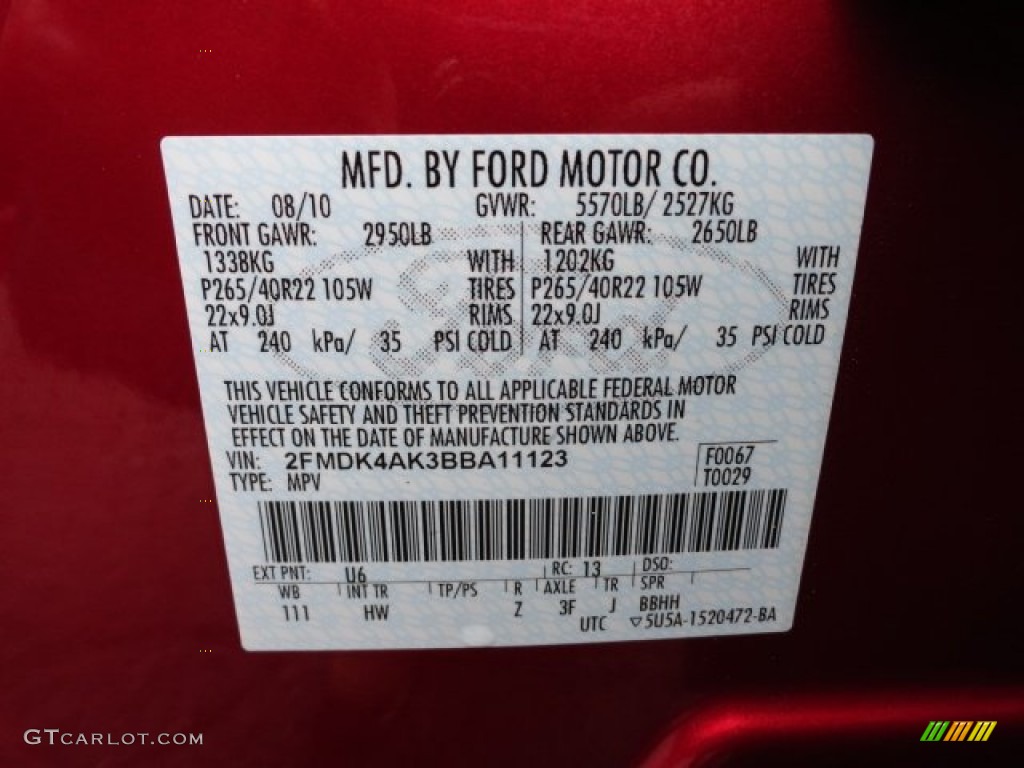 2011 Ford Edge Sport AWD Color Code Photos
