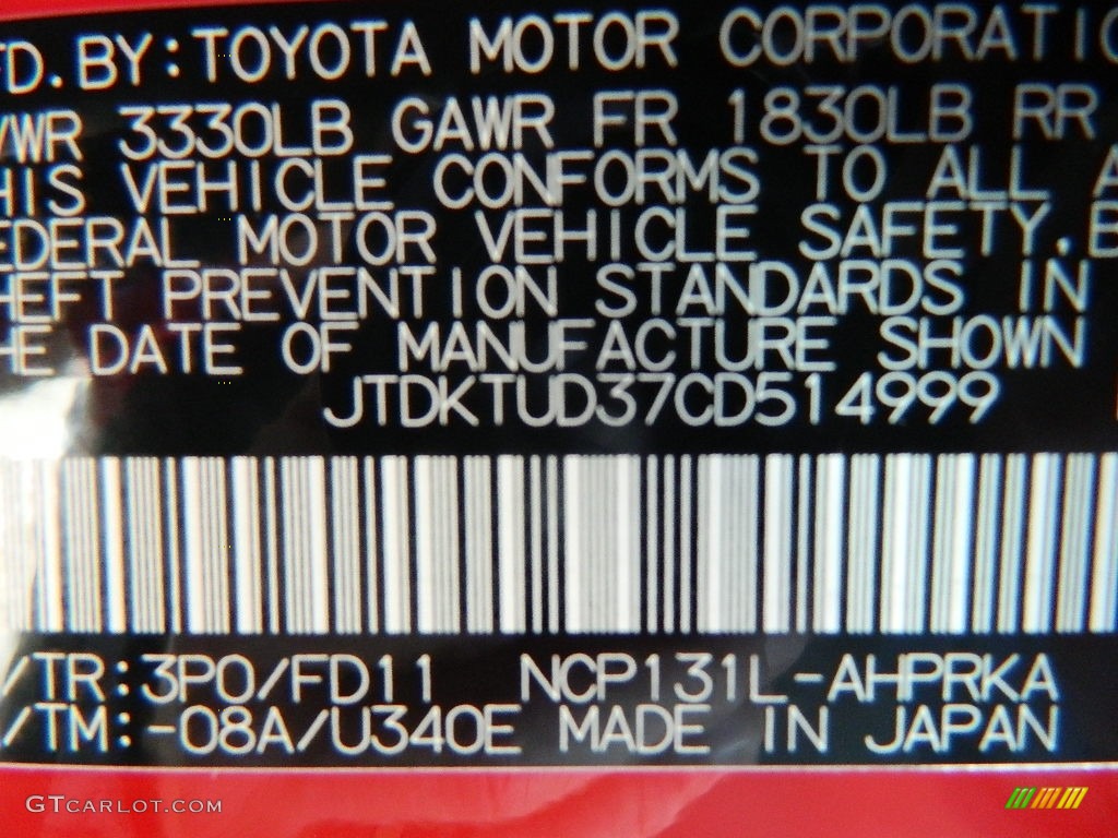 2012 Yaris Color Code 3P0 for Absolutely Red Photo #59666490