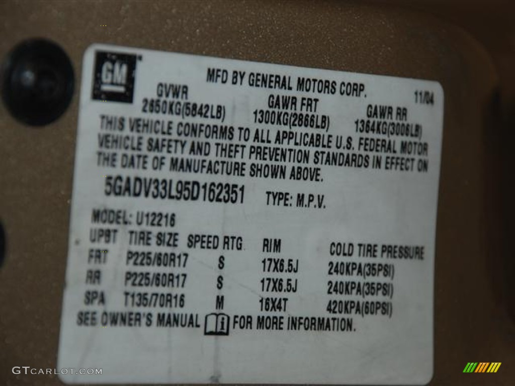 2005 Terraza CXL - Cashmere Metallic / Cashmere photo #22