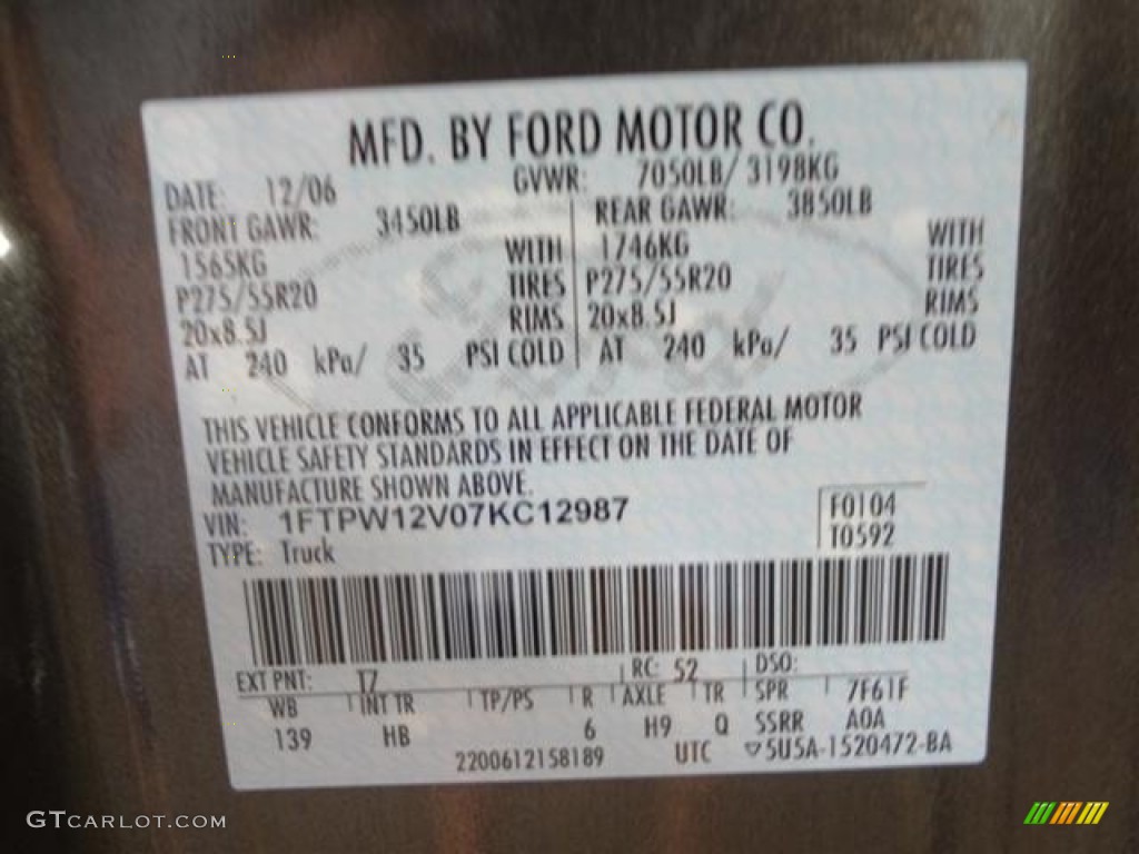 2007 F150 Color Code T7 for Dark Stone Metallic Photo #59681708