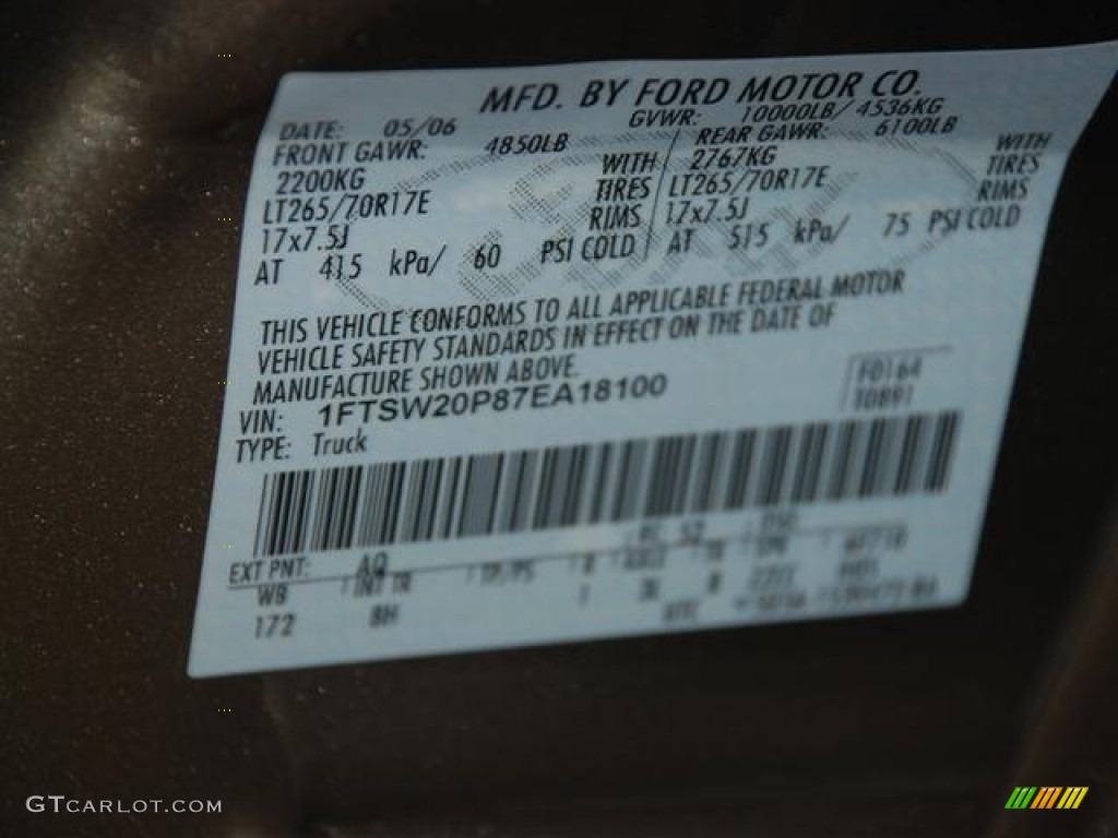 2007 F250 Super Duty Color Code AQ for Arizona Beige Metallic Photo #59682101