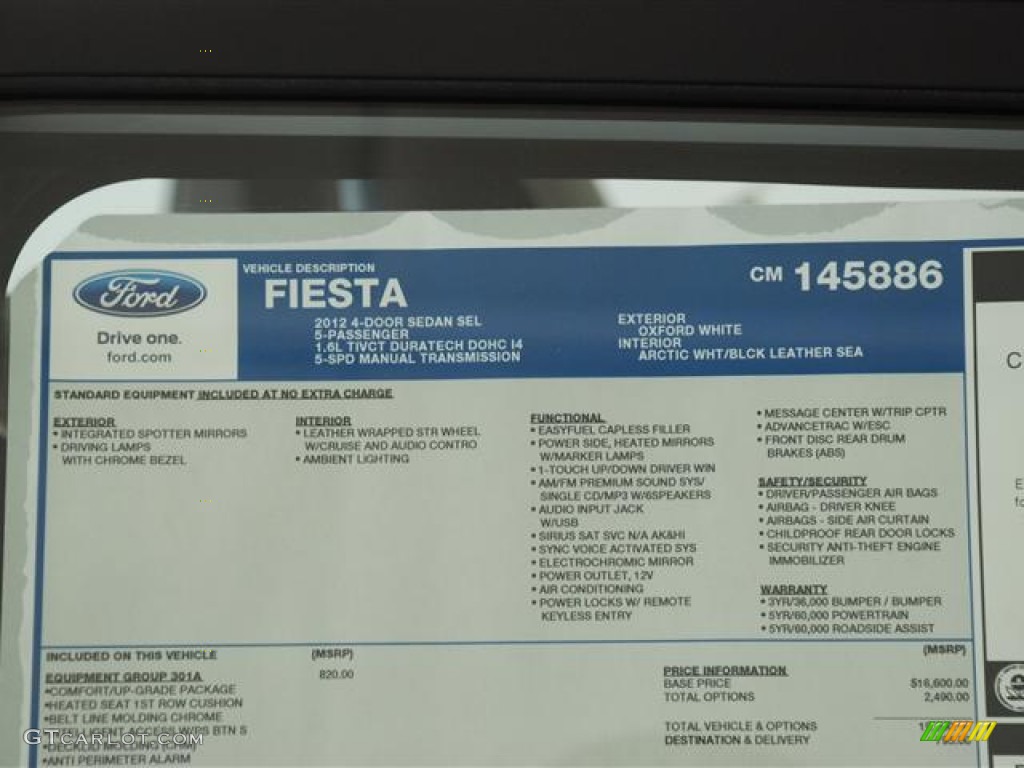 2012 Ford Fiesta SEL Sedan Window Sticker Photos