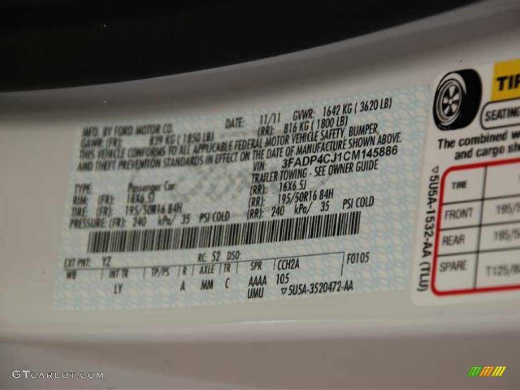 2012 Fiesta Color Code YZ for Oxford White Photo #59685362