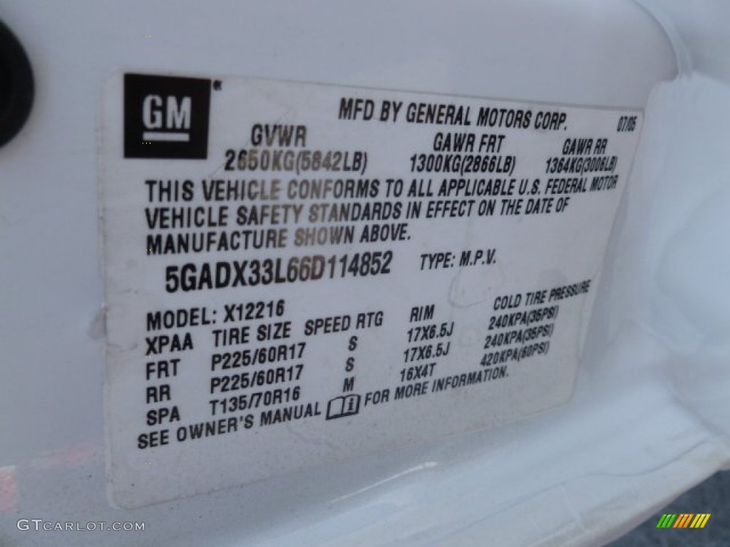 2006 Terraza CXL AWD - Frost White / Medium Gray photo #21