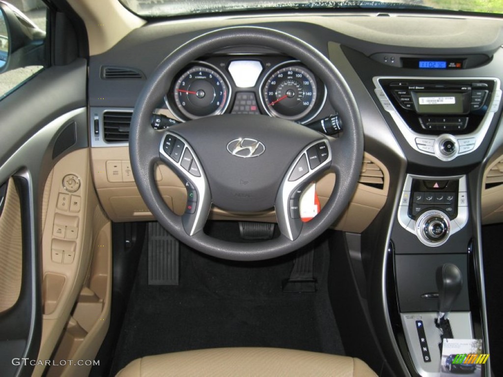 2012 Elantra GLS - Black Noir Pearl / Beige photo #22