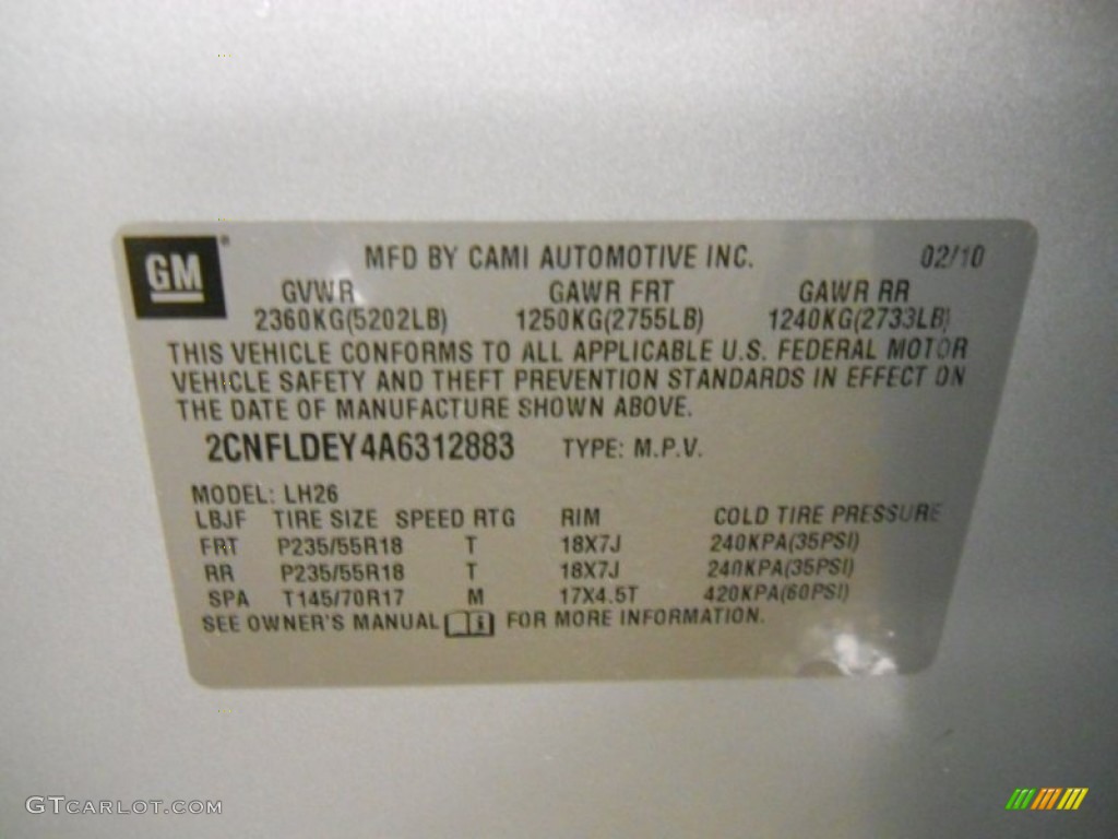 2010 Chevrolet Equinox LT Info Tag Photos