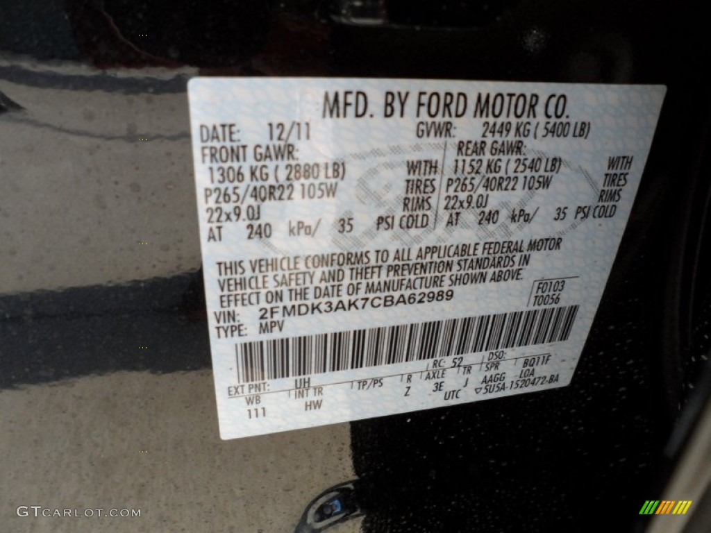 2012 Edge Color Code UH for Tuxedo Black Metallic Photo #59717112