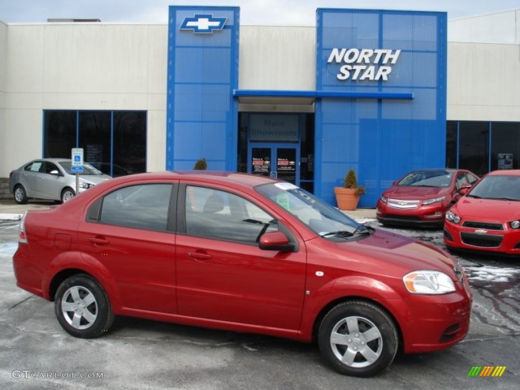 2008 Aveo LS Sedan - Sport Red Metallic / Charcoal photo #1